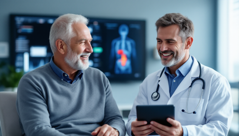Médico e paciente conversando sobre Rezum no câncer de próstata